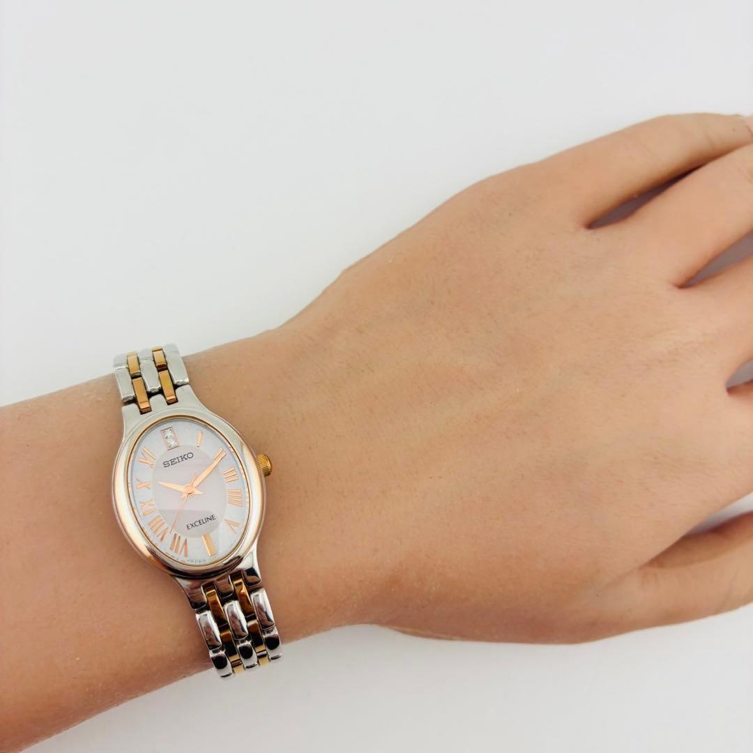 【美品/希少】SEIKO　EXCELINE　ダイヤ2P 腕時計　SOLAR