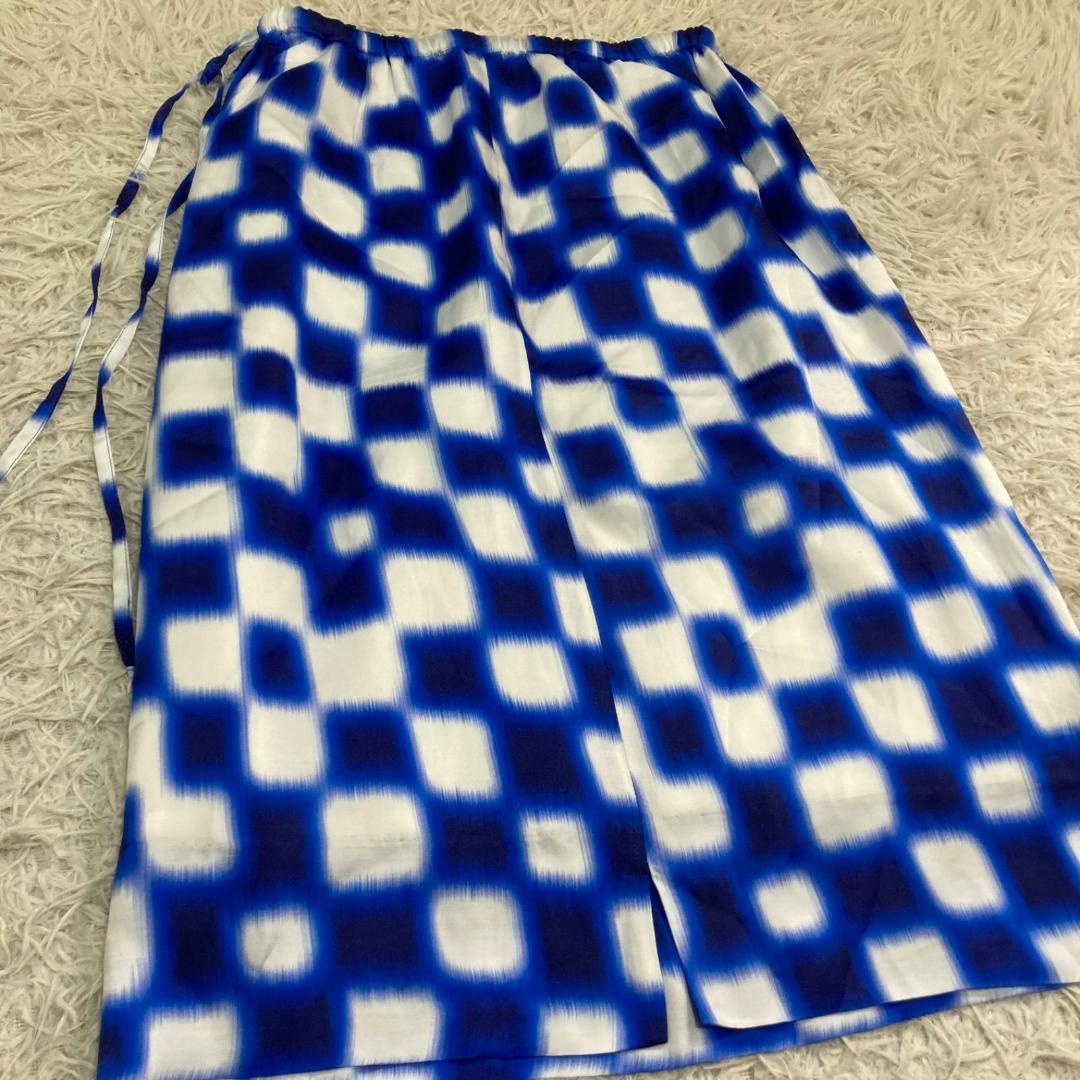 17567✨美品✨ドリスヴァンノッテン チェック柄 スカート リボン ブルー