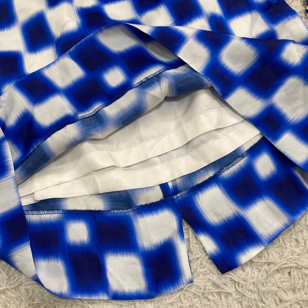 17567✨美品✨ドリスヴァンノッテン チェック柄 スカート リボン ブルー