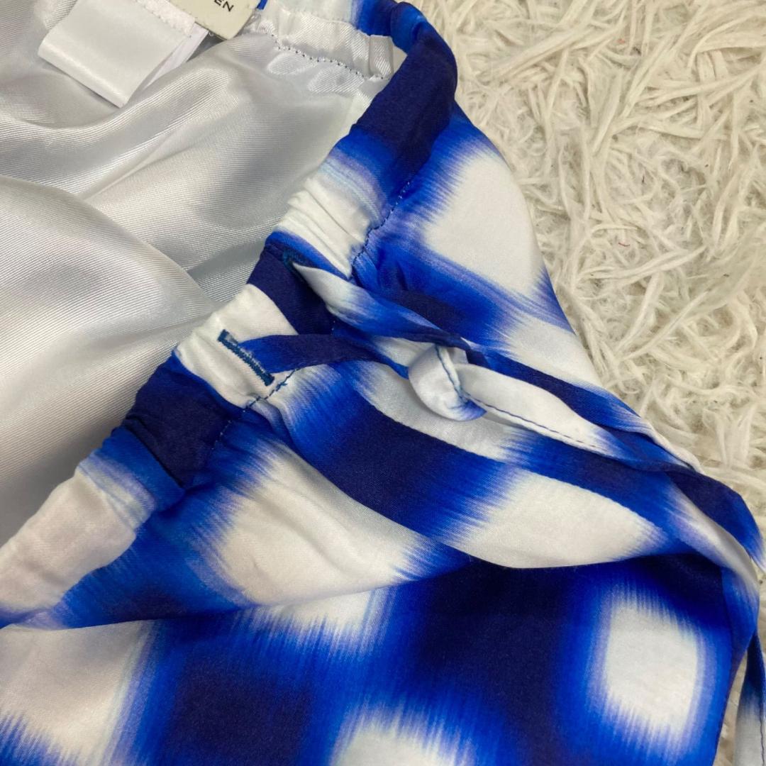 17567✨美品✨ドリスヴァンノッテン チェック柄 スカート リボン ブルー