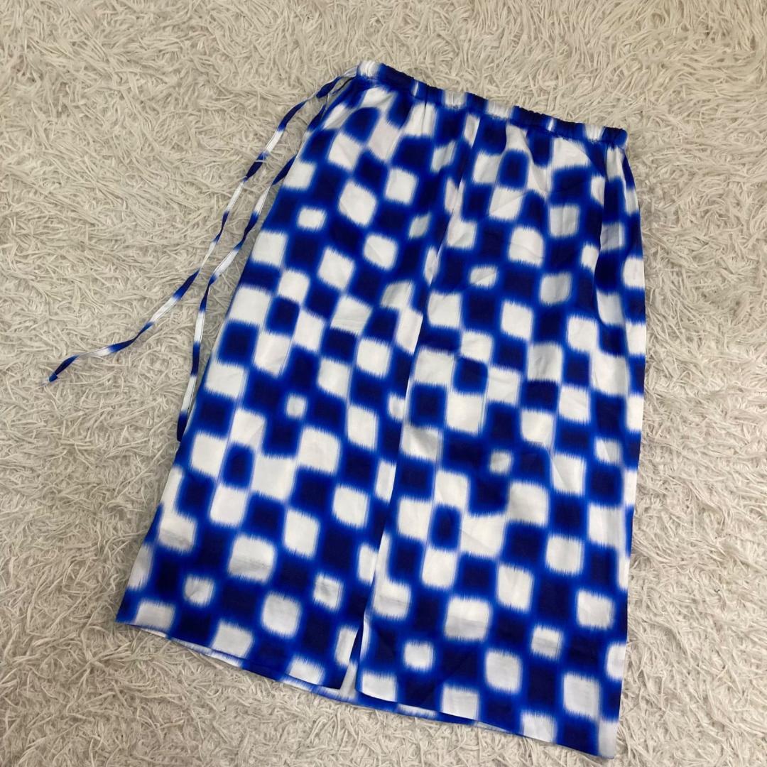 17567✨美品✨ドリスヴァンノッテン チェック柄 スカート リボン ブルー