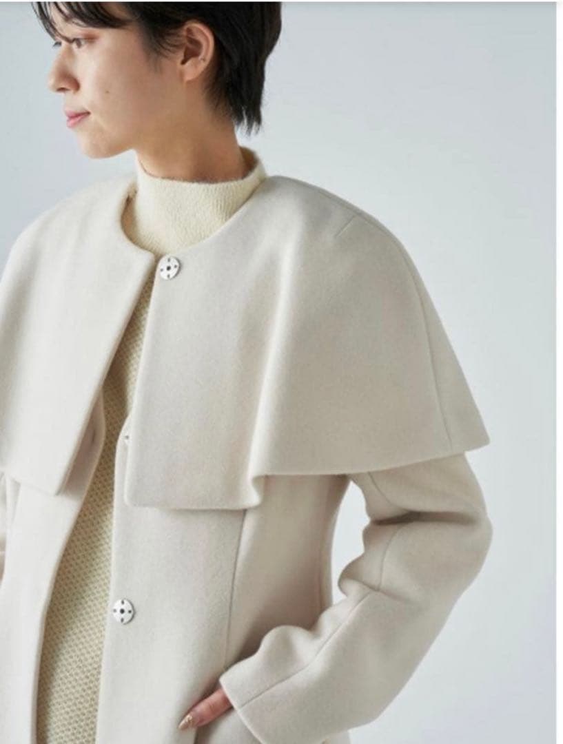 セルフォード CELFORDケープ付きロングコートネイビー38