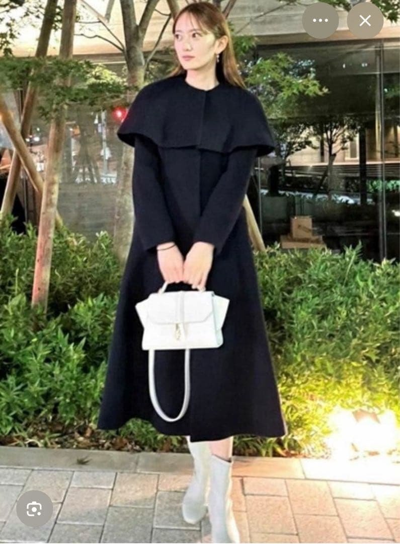 セルフォード CELFORDケープ付きロングコートネイビー38