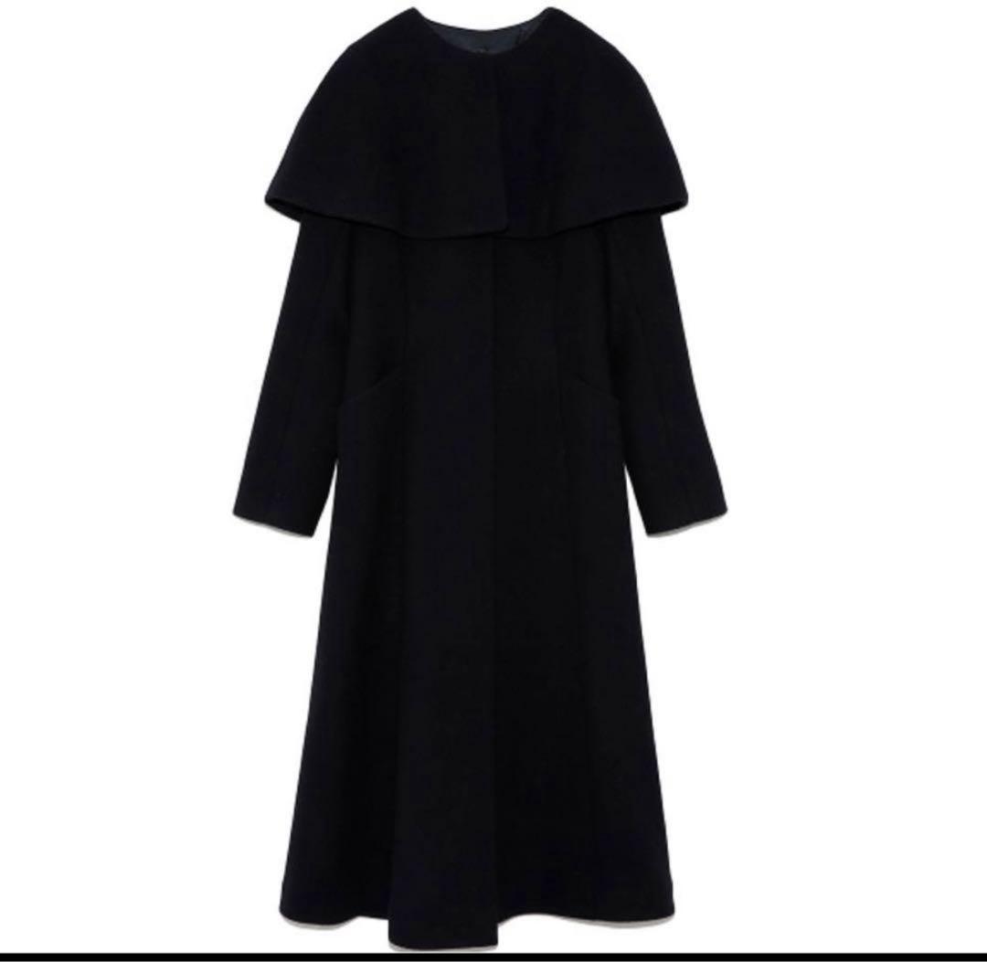 セルフォード CELFORDケープ付きロングコートネイビー38