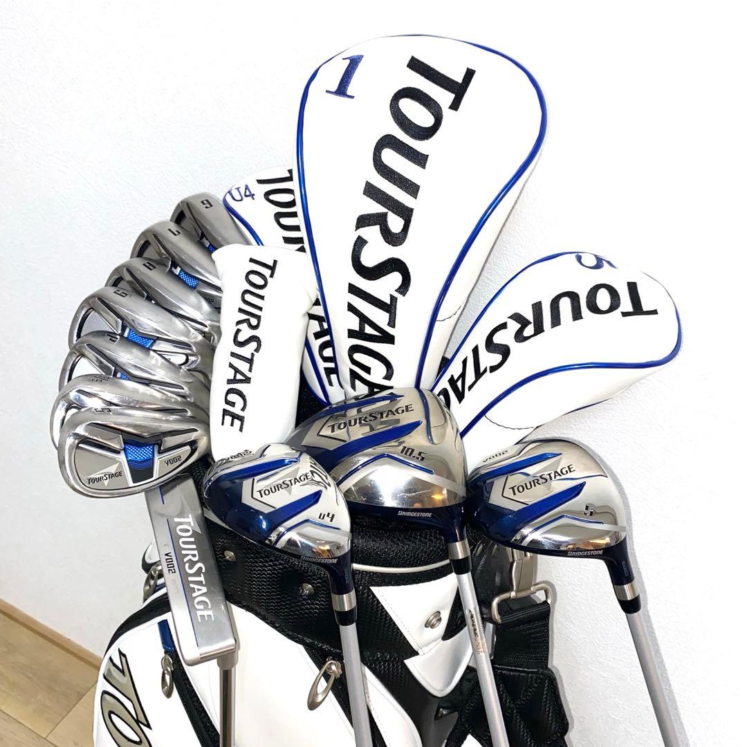 良品☆TOURSTAGEゴルフクラブ フルセット☆メンズ初心者キャディバッグ付S