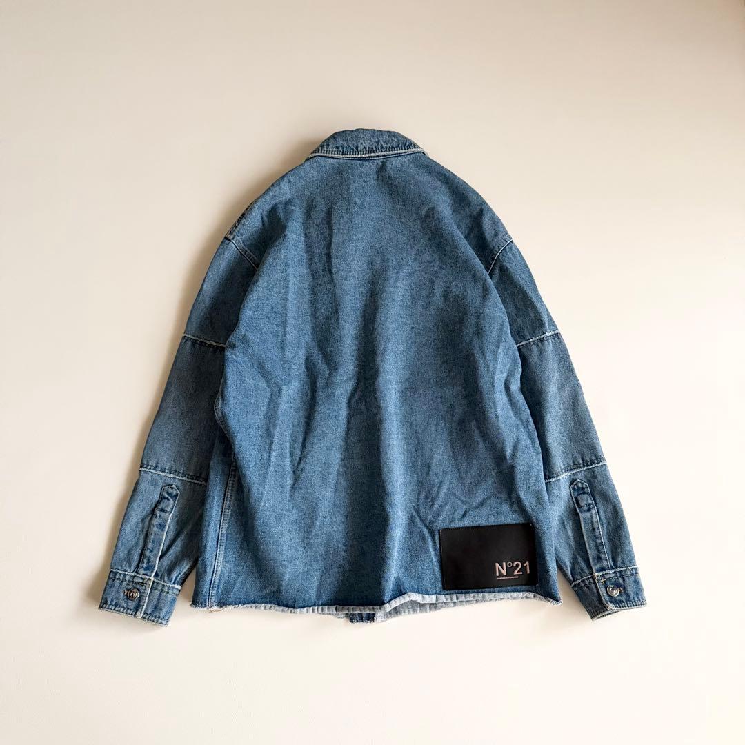 23SS 【ヌメロヴェントゥーノ】 オーバーデニムジャケット 銀ボタン 革パッチ