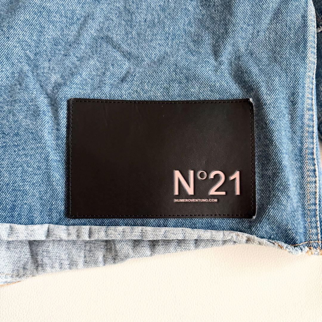 23SS 【ヌメロヴェントゥーノ】 オーバーデニムジャケット 銀ボタン 革パッチ