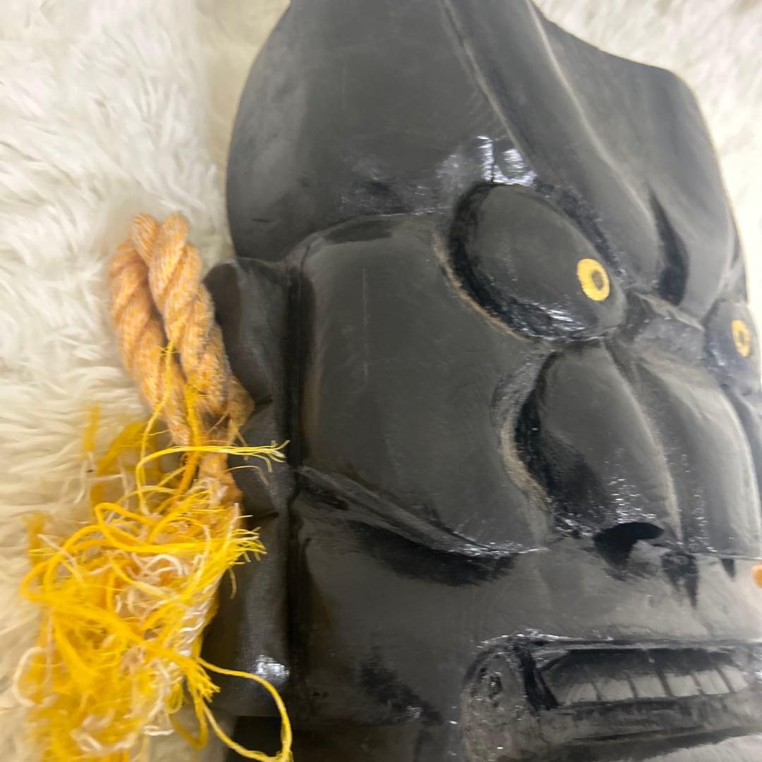 【美品】釜神様　神面　お面　木彫り　大サイズ　能面　工芸　古民家　壁掛け　守り神