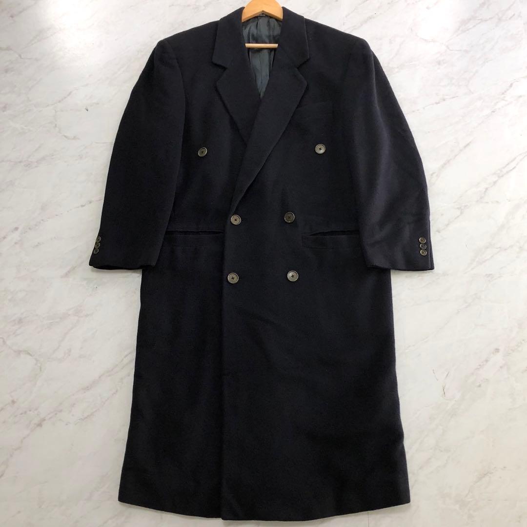 希少✨ヴェルサーチ キャメル100% ダブルチェスターコート ダークネイビー