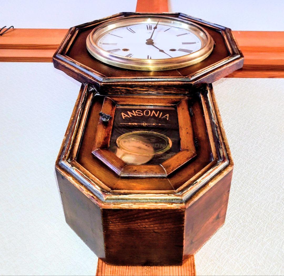〈完動・美品〉アンソニア　八角合長ゼンマイ振り子時計　アンティーク古時計
