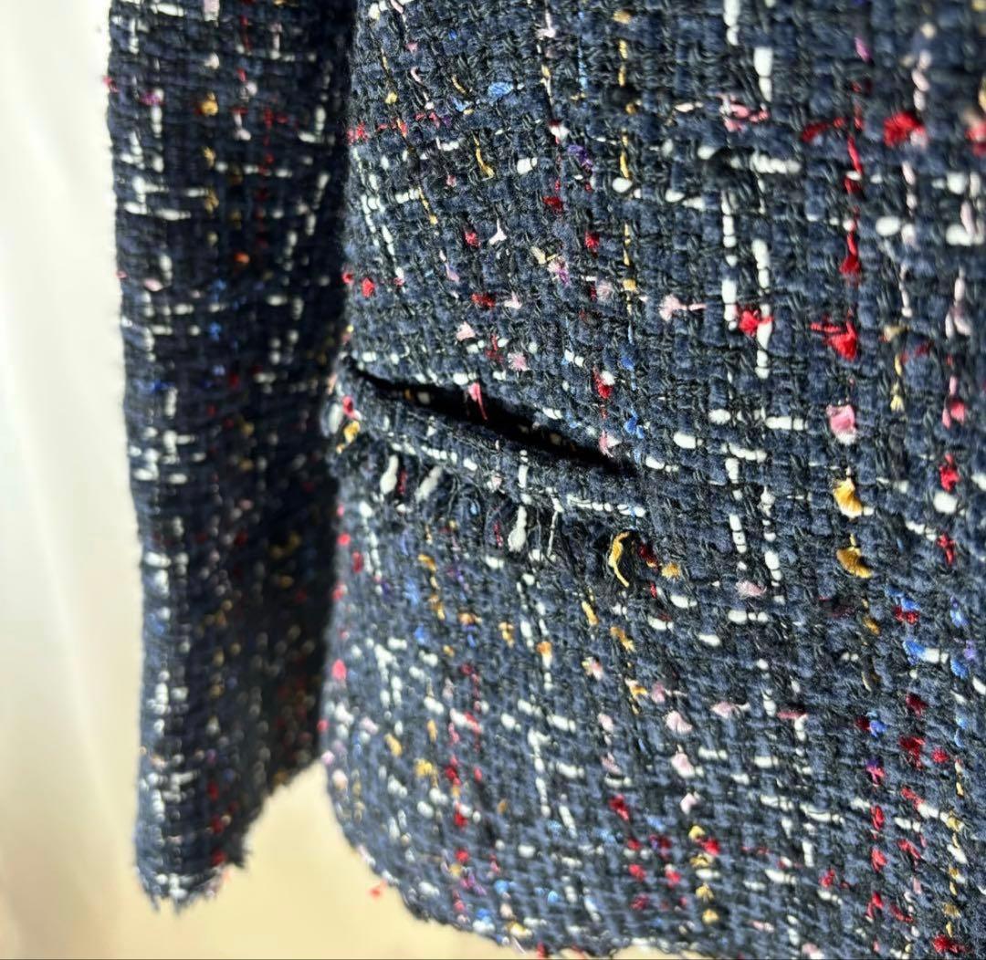 Theory セオリー ツイードジャケット ノーカラー ネイビー 大きめ 美品