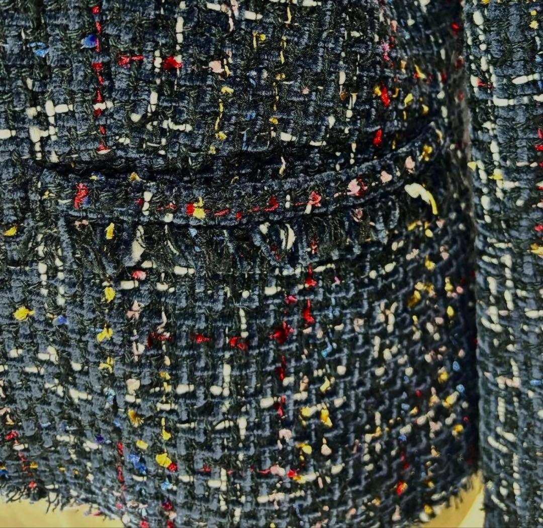 Theory セオリー ツイードジャケット ノーカラー ネイビー 大きめ 美品