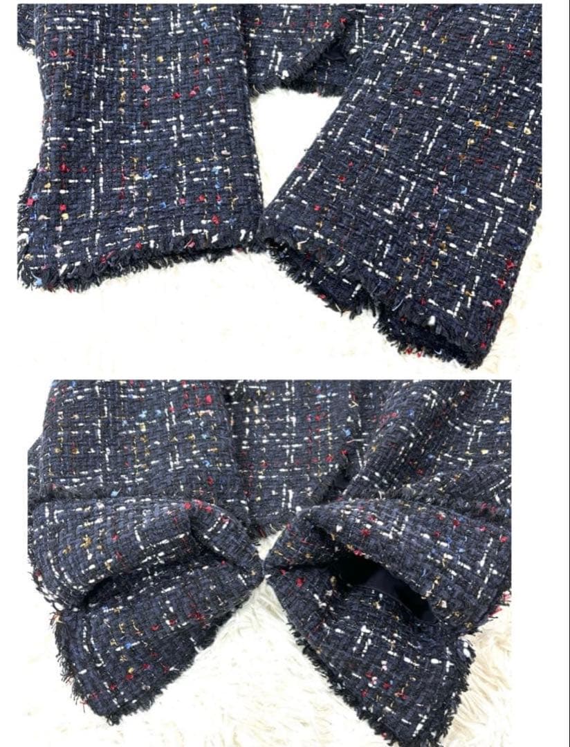 Theory セオリー ツイードジャケット ノーカラー ネイビー 大きめ 美品