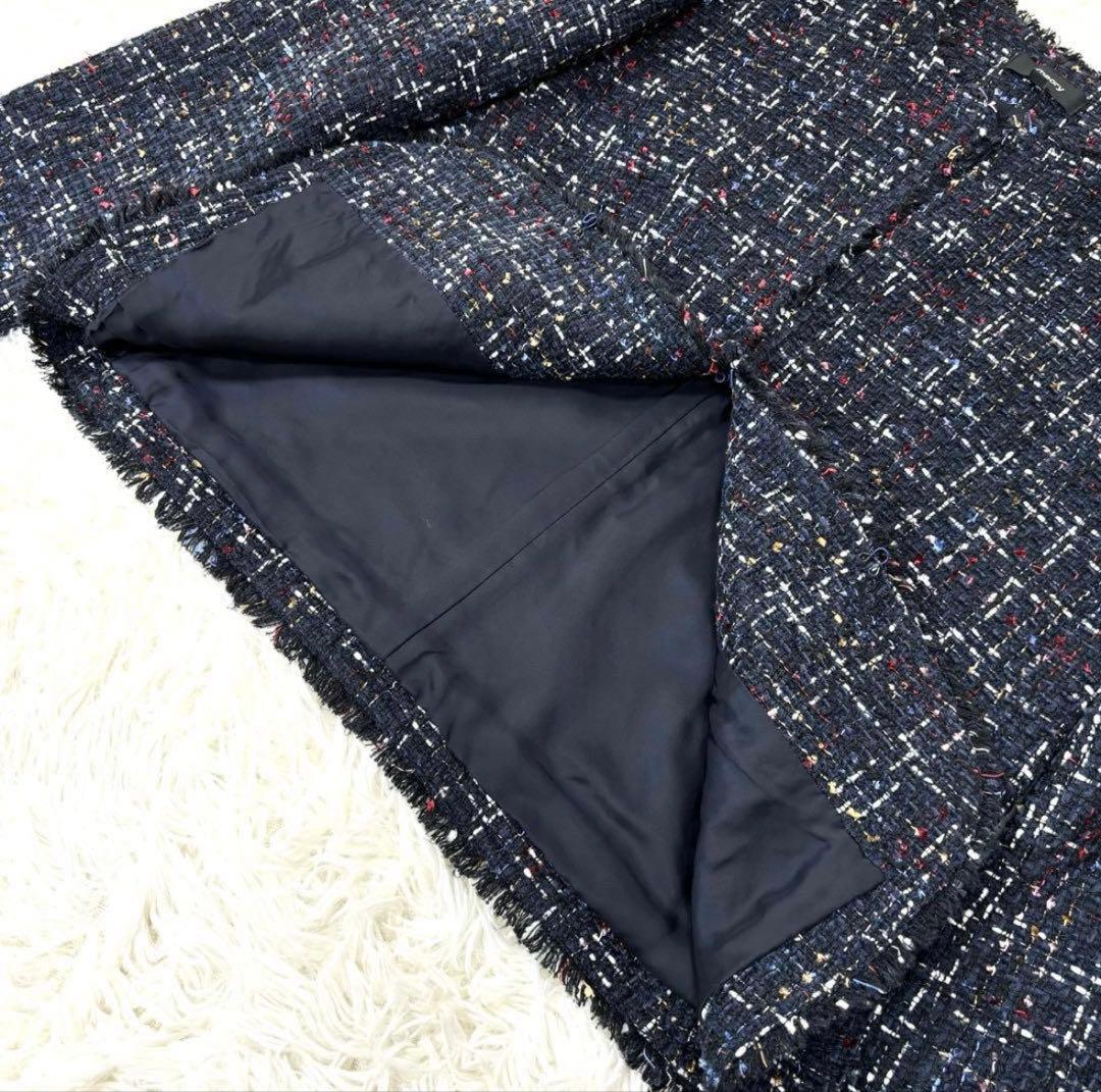 Theory セオリー ツイードジャケット ノーカラー ネイビー 大きめ 美品