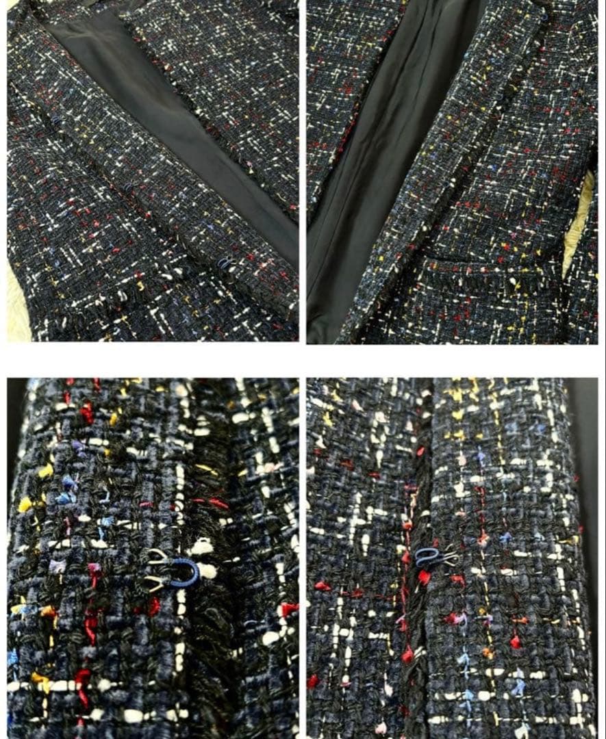 Theory セオリー ツイードジャケット ノーカラー ネイビー 大きめ 美品