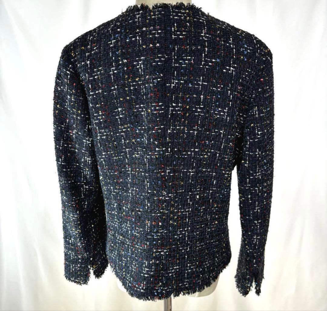 Theory セオリー ツイードジャケット ノーカラー ネイビー 大きめ 美品