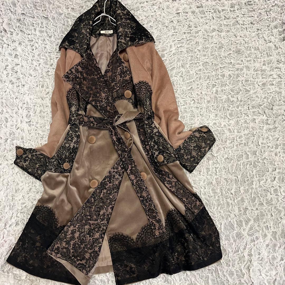 美品【ZIN KATO】トレンチコート 38サイズM レース 日本製 ウール
