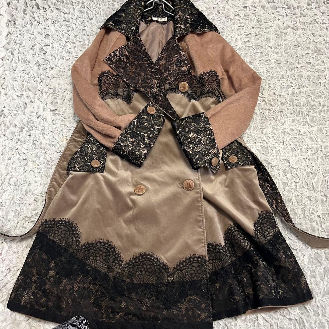 美品【ZIN KATO】トレンチコート 38サイズM レース 日本製 ウール