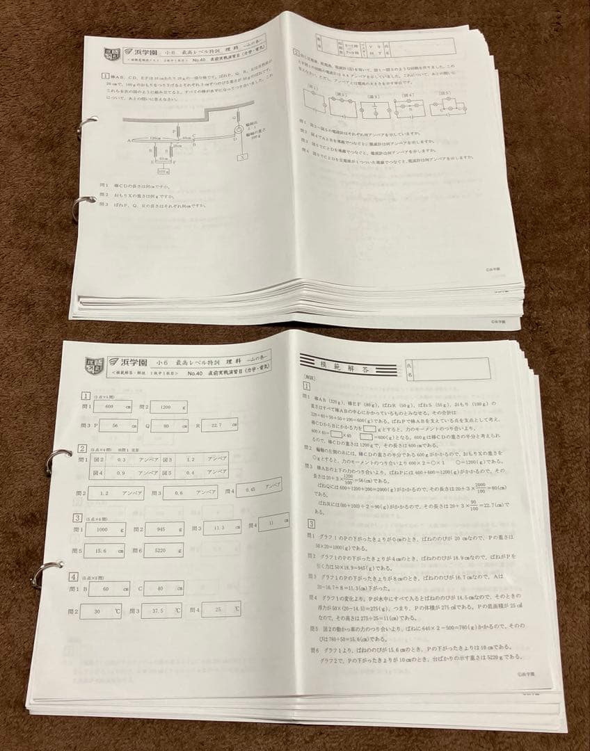 浜学園　小6最高レベル特訓　理科　全復習テストNo.1〜No.40 全解答あり