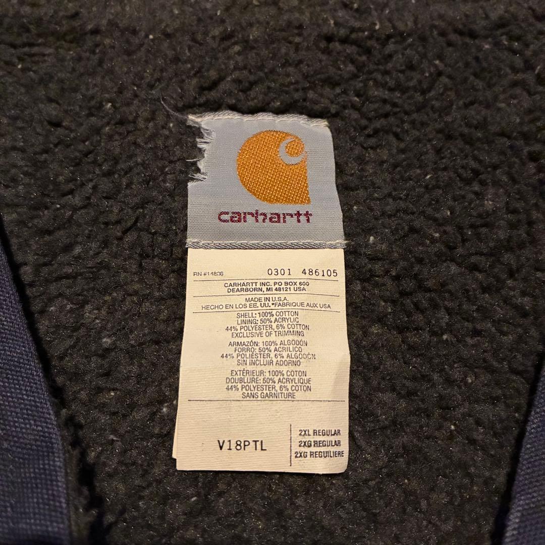 s*u様 カーハート　00s　ベスト　ネイビー　V18　ダック　ボアベスト　2X