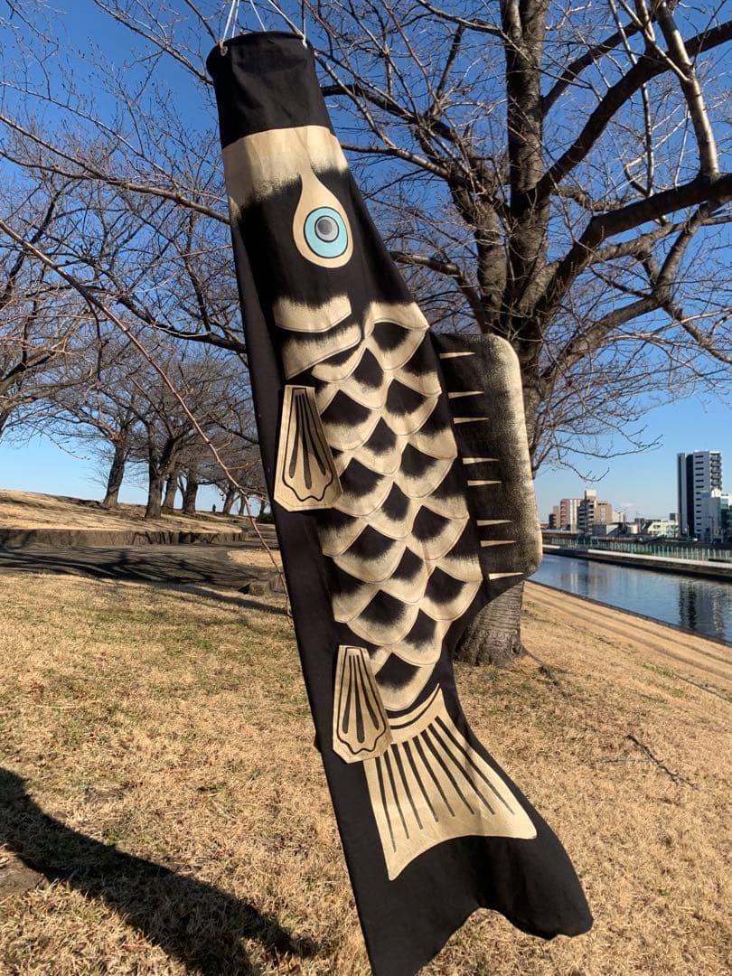 歌川広重「名所江戸百景　水道橋駿河台」手描き鯉のぼり　黒　1.5m　単品鯉のぼり