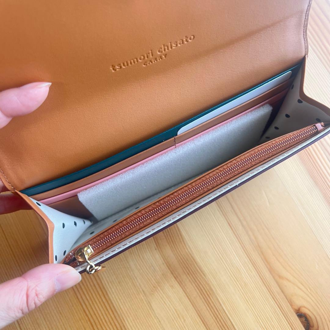美品✨ツモリチサト スカラップコンビ フリル 長財布 キャメル