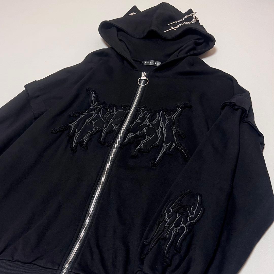 REFLEM レフレム 猫耳ZIPパーカー ジップパーカー 黒 刺繍