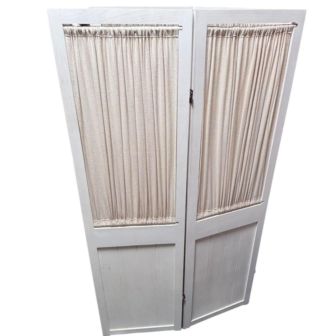 4連 パーテーション 木製 ホワイト 布張り スクリーン 間仕切り 折りたたみ式