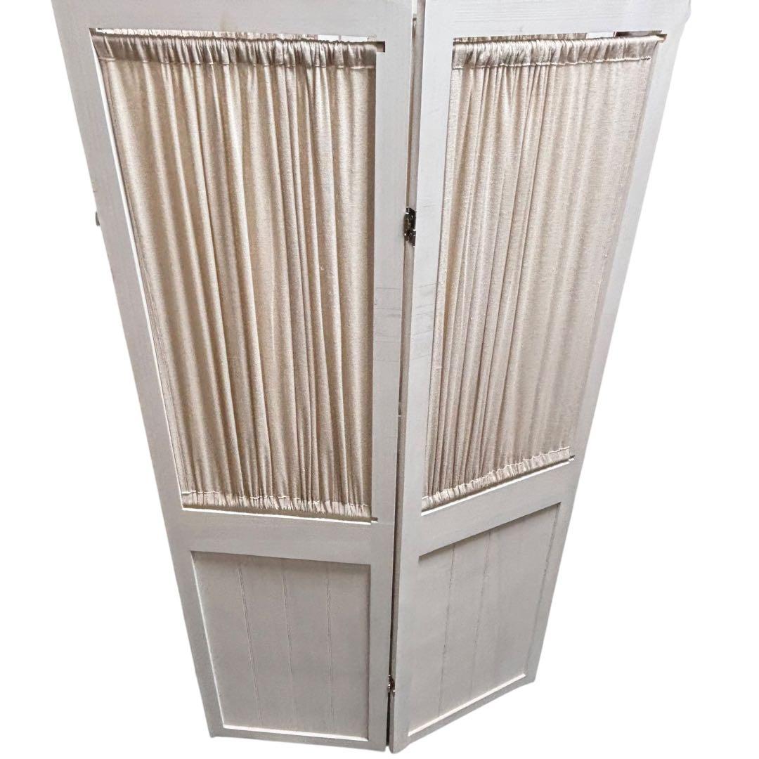 4連 パーテーション 木製 ホワイト 布張り スクリーン 間仕切り 折りたたみ式