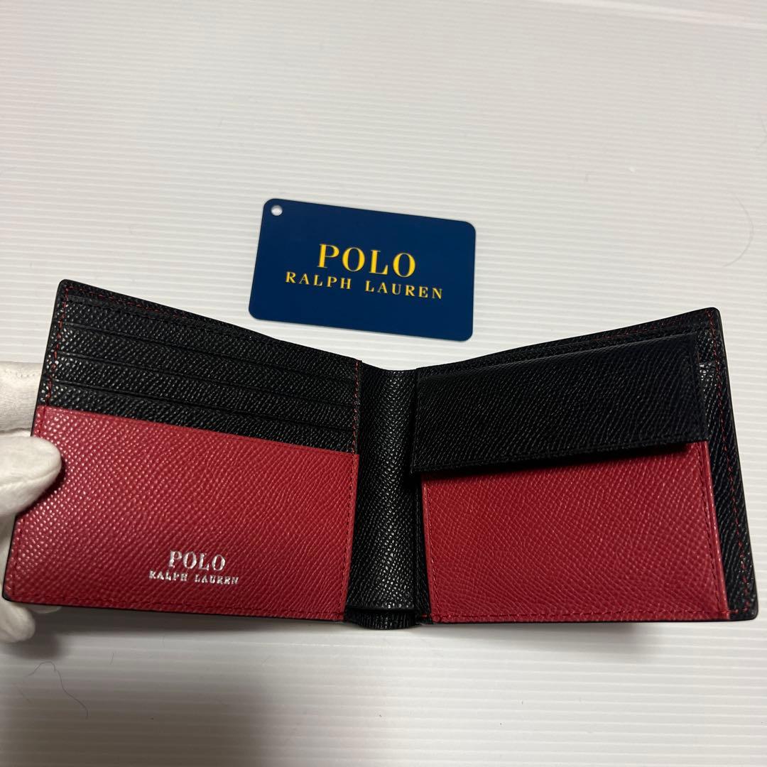 新品 ポロ ラルフローレン 折り財布 お札入れ 小銭入れ ポニー柄あり 黒