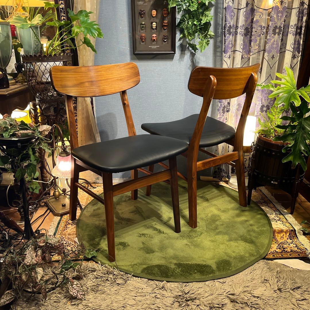 黒ぶたどん 　￼Sale 2脚セット　ウォールナット　北欧ST チェア