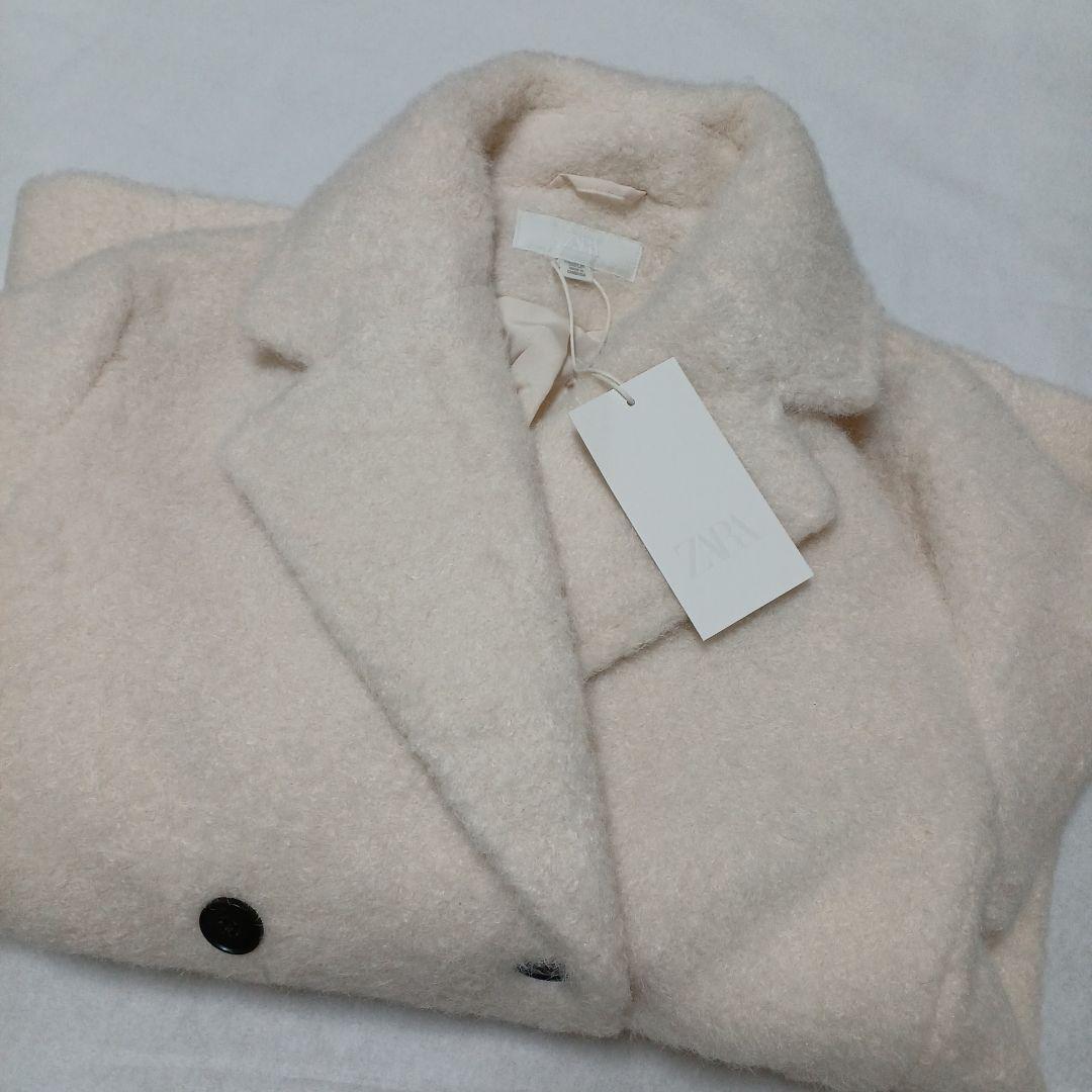 最安値 ZARA ブークレダブルブレストミディ丈コート XS エクリュ 完売品