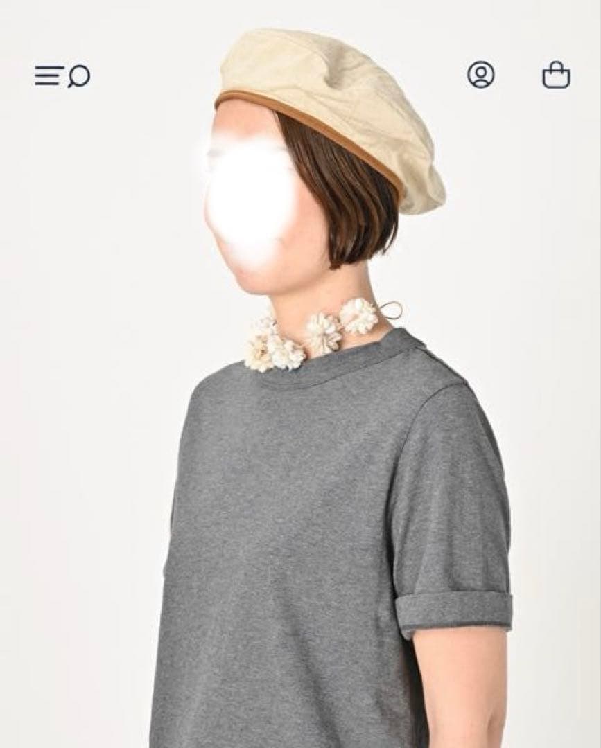 ４５ｒ　リネンヘリンボンのベレー 新品未使用　サンドベージュＭ