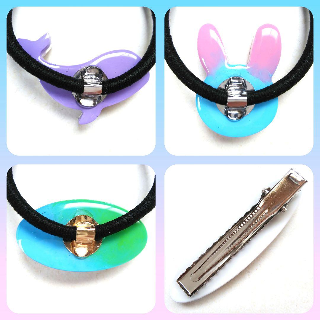 ヘアクリップ レジン 6.5cmオーバル 美しいマトリカリア 水色