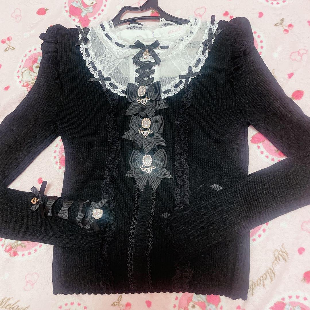 新品タグ付♡リズリサ♡ ハイゲージスピンドルニットトップス♡ブラック♡