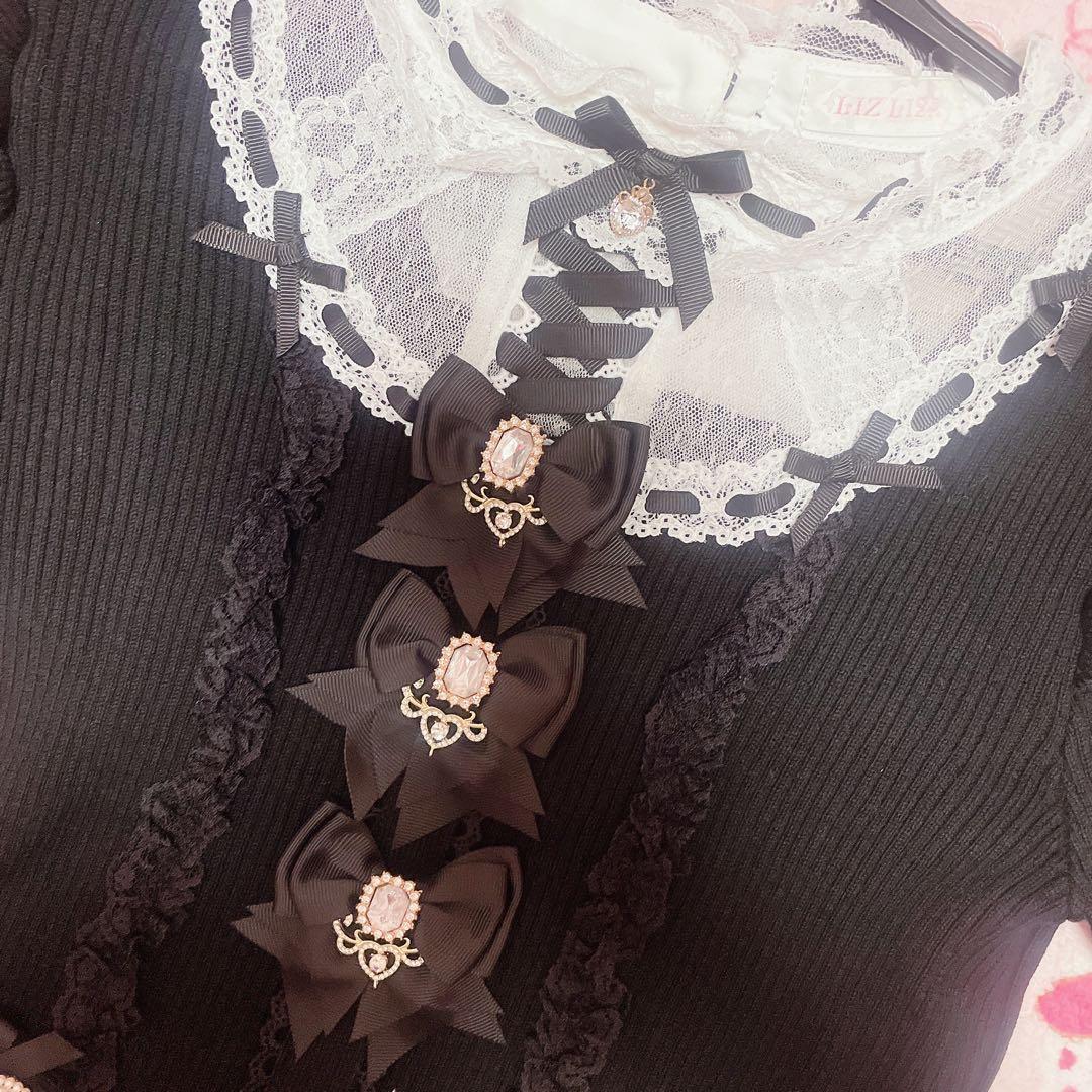 新品タグ付♡リズリサ♡ ハイゲージスピンドルニットトップス♡ブラック♡