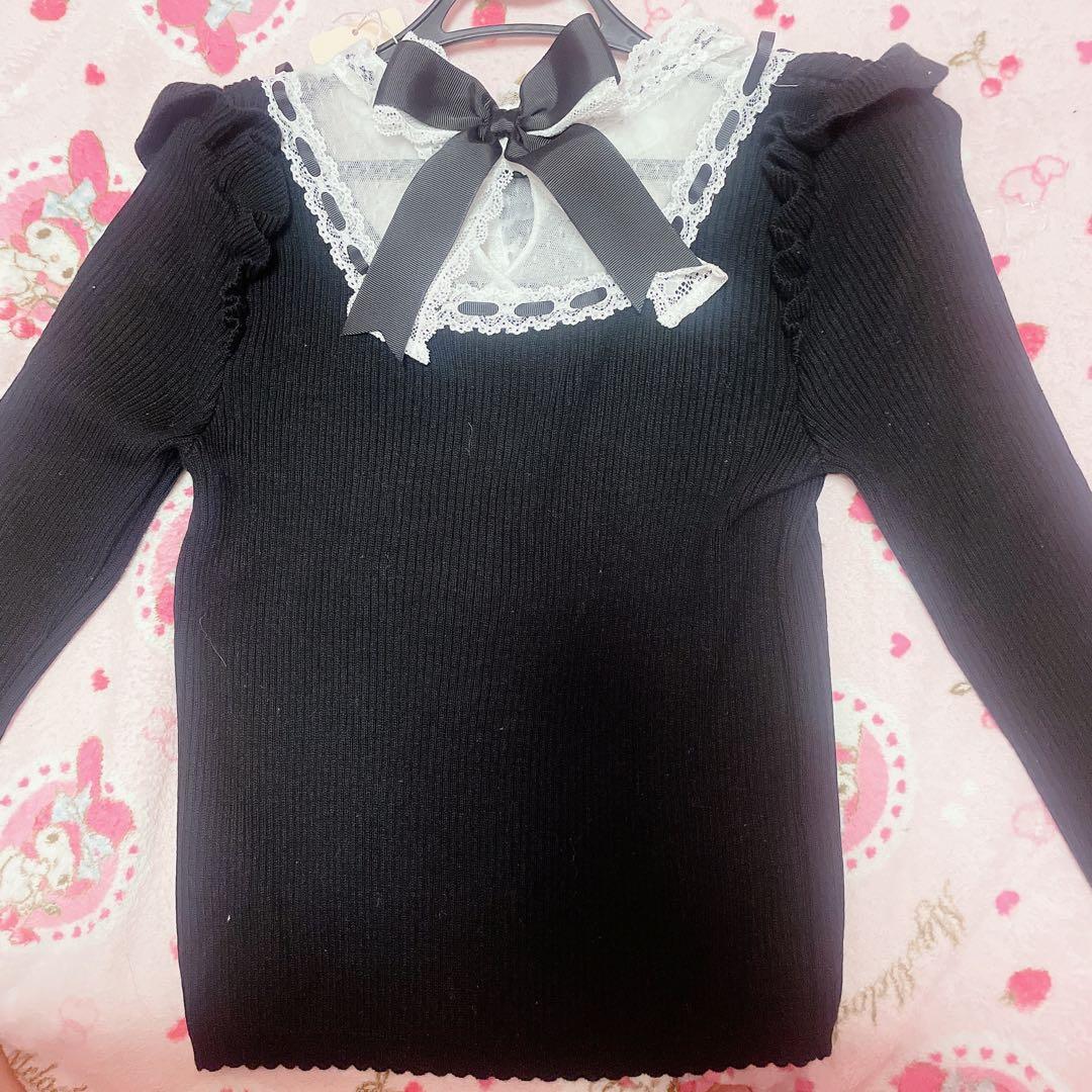 新品タグ付♡リズリサ♡ ハイゲージスピンドルニットトップス♡ブラック♡