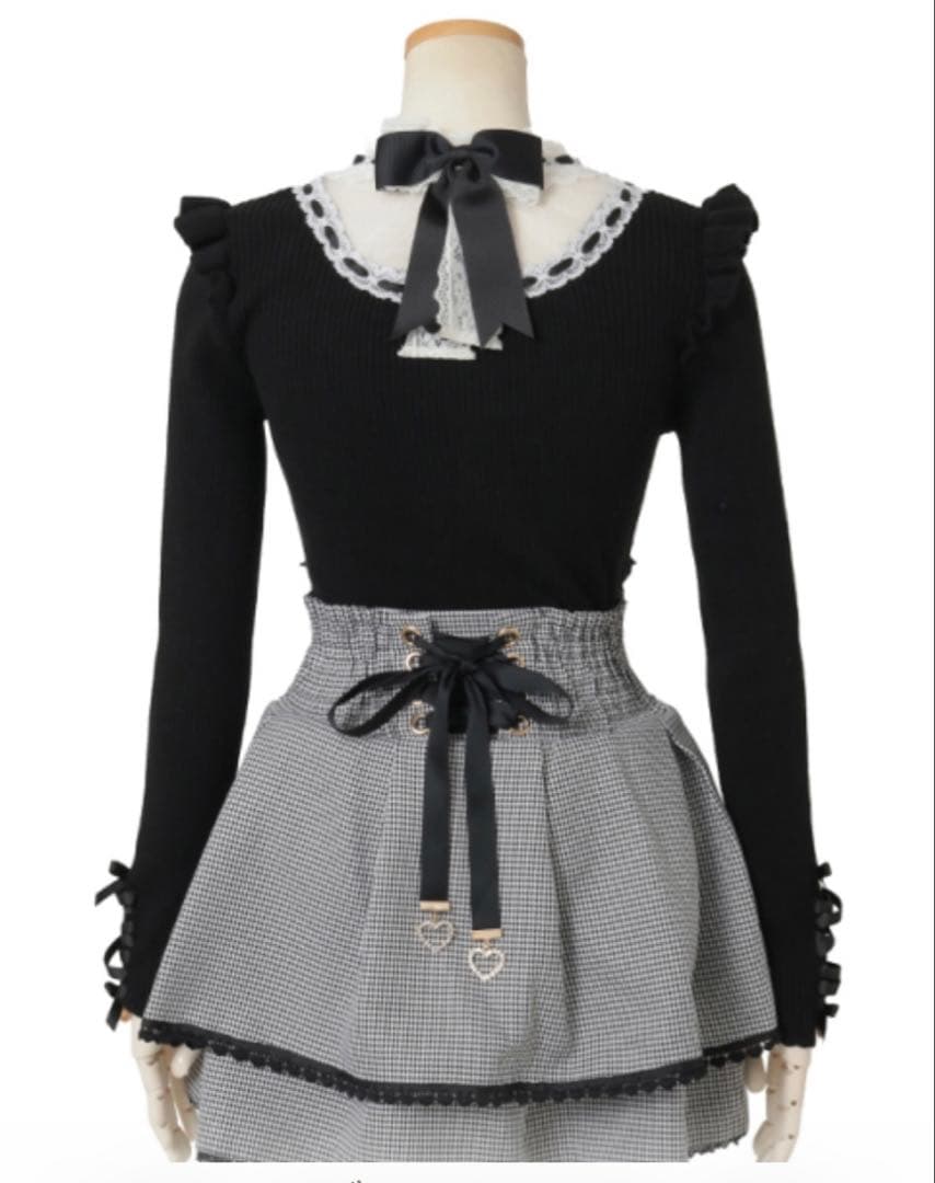 新品タグ付♡リズリサ♡ ハイゲージスピンドルニットトップス♡ブラック♡