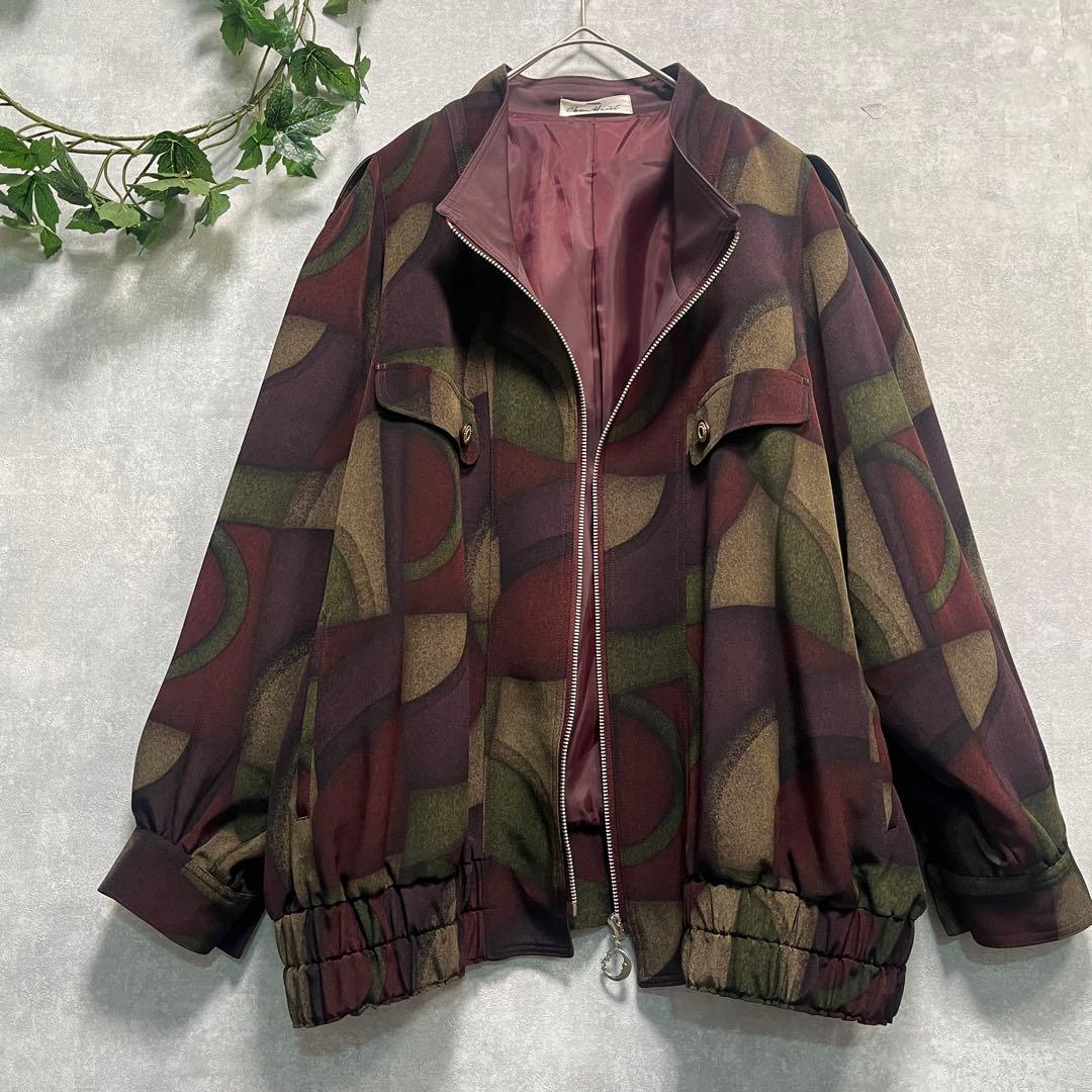 3点おまとめ ボルドー系 幾何学 ヴィンテージ ジップ ハイネック ジャケット