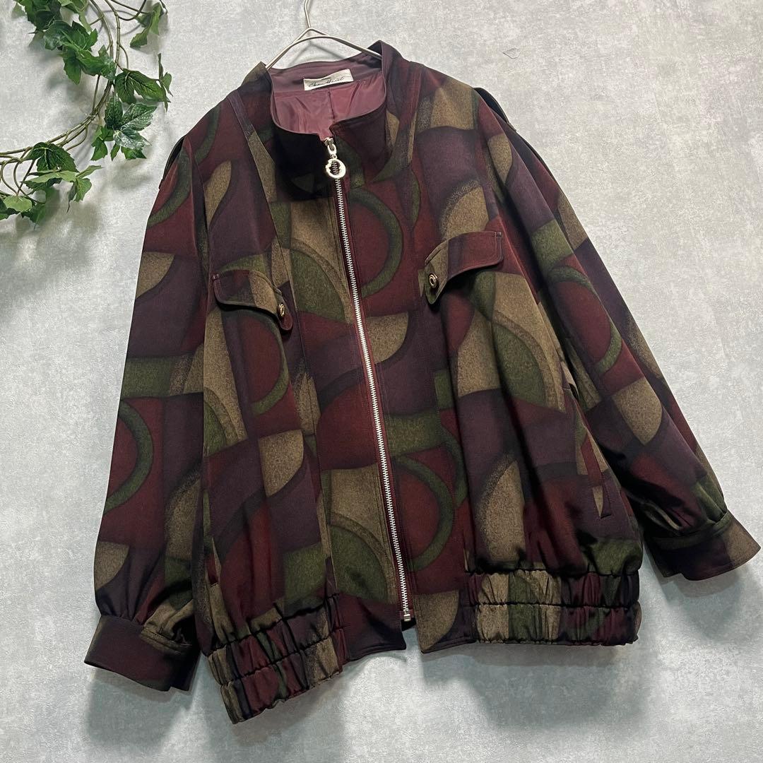 3点おまとめ ボルドー系 幾何学 ヴィンテージ ジップ ハイネック ジャケット
