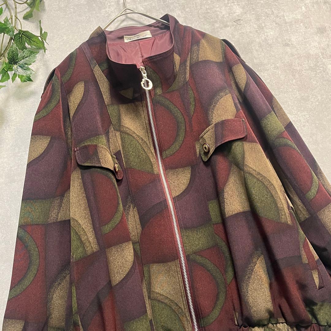 3点おまとめ ボルドー系 幾何学 ヴィンテージ ジップ ハイネック ジャケット