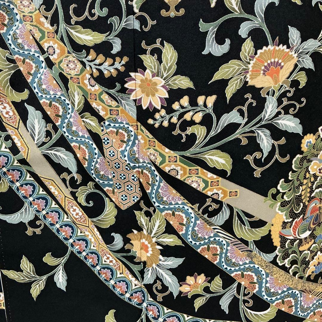 専用b238 正絹　黒留袖　比翼付　五つ紋　金駒刺繍　金箔　着物