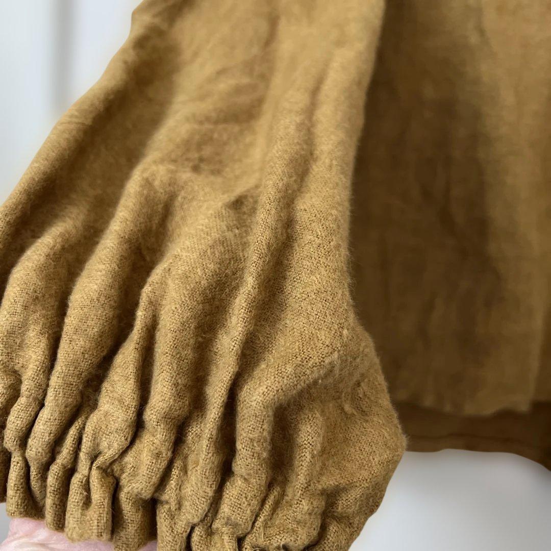 ハンドメイド作家　pocchiフードプルオーバー リネン起毛　キャメル