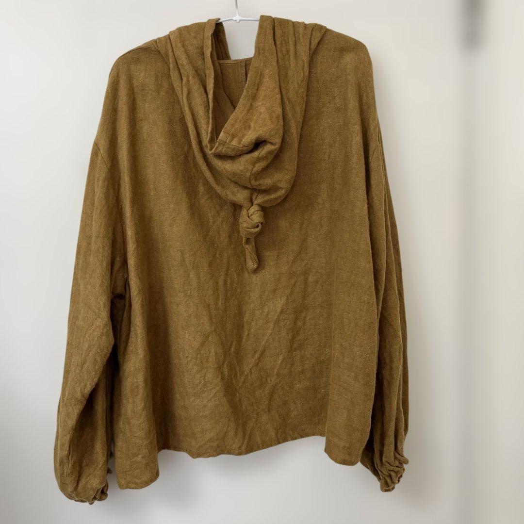 ハンドメイド作家　pocchiフードプルオーバー リネン起毛　キャメル