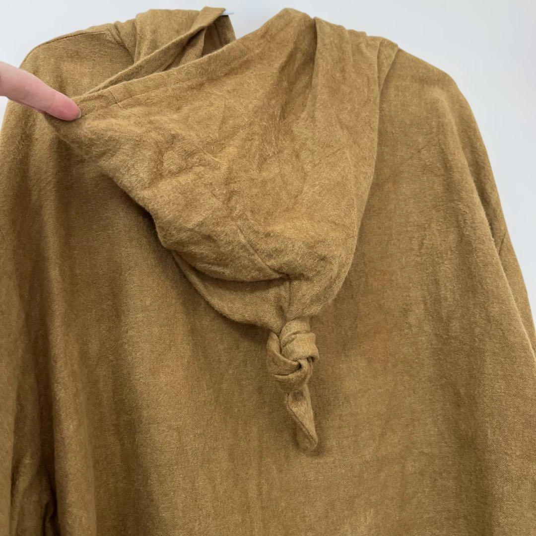 ハンドメイド作家　pocchiフードプルオーバー リネン起毛　キャメル