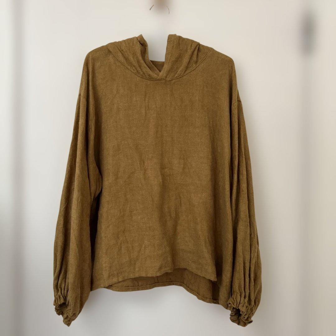 ハンドメイド作家　pocchiフードプルオーバー リネン起毛　キャメル
