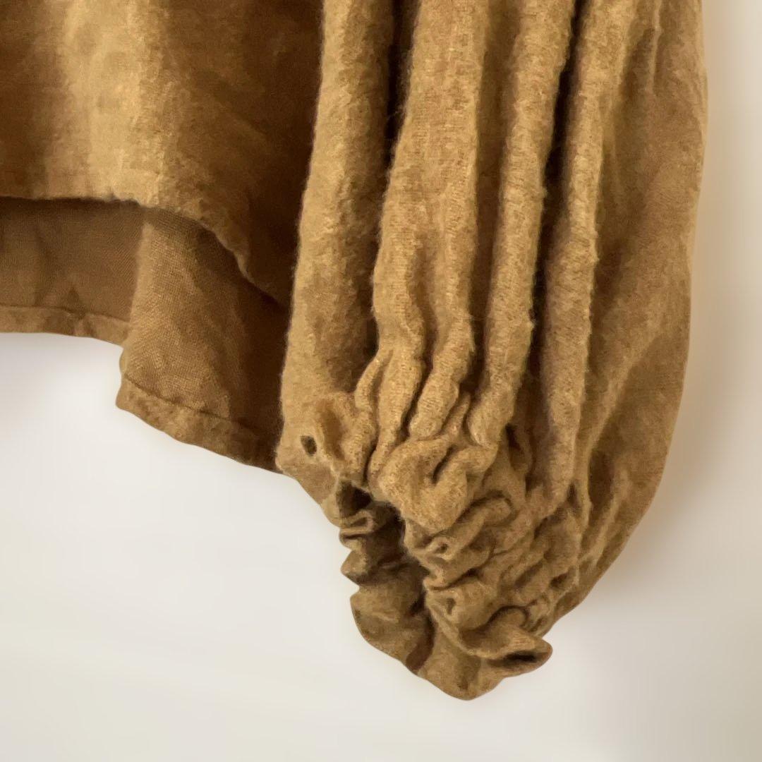 ハンドメイド作家　pocchiフードプルオーバー リネン起毛　キャメル