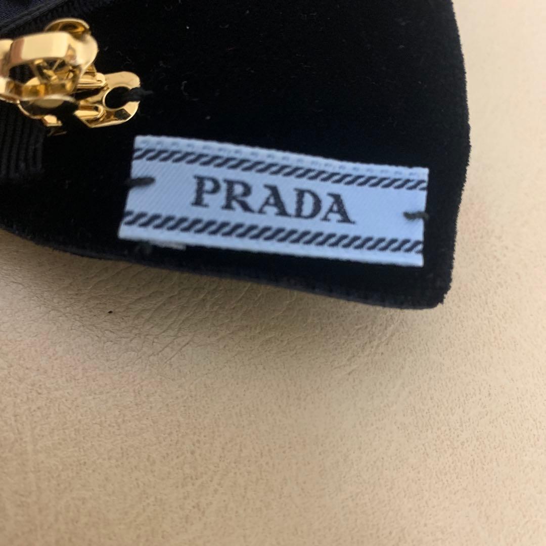 PRADA ベルベット　バレッタ　リボン　ロゴ　髪留め　正規品　専用ポーチ