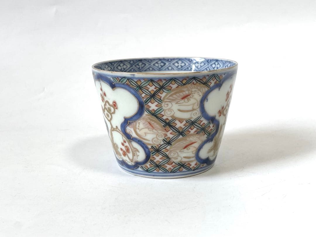 骨董　アンティーク　古伊万里　色絵　梅文様　蕎麦猪口　渦福　大ぶり