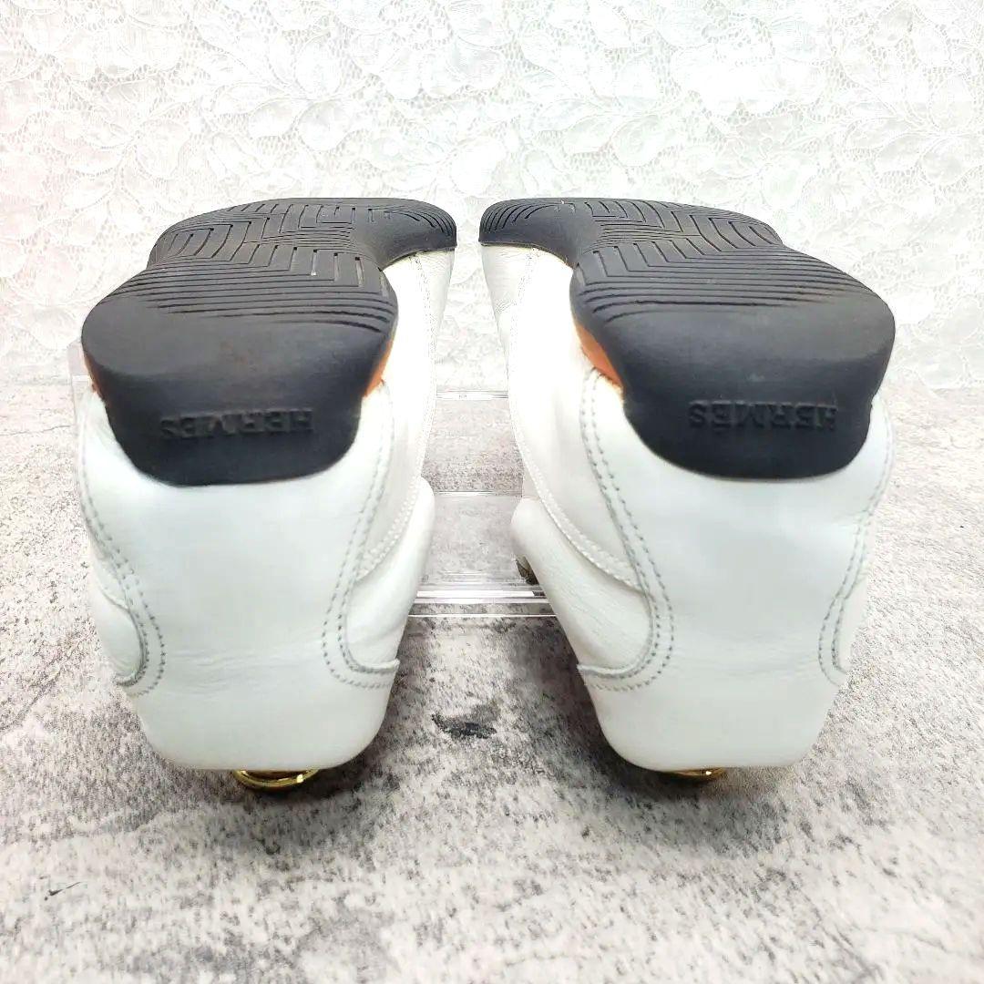 ✨HERMÈS✨クイック レザースニーカー 白 36.5 Hロゴ 白 オレンジ